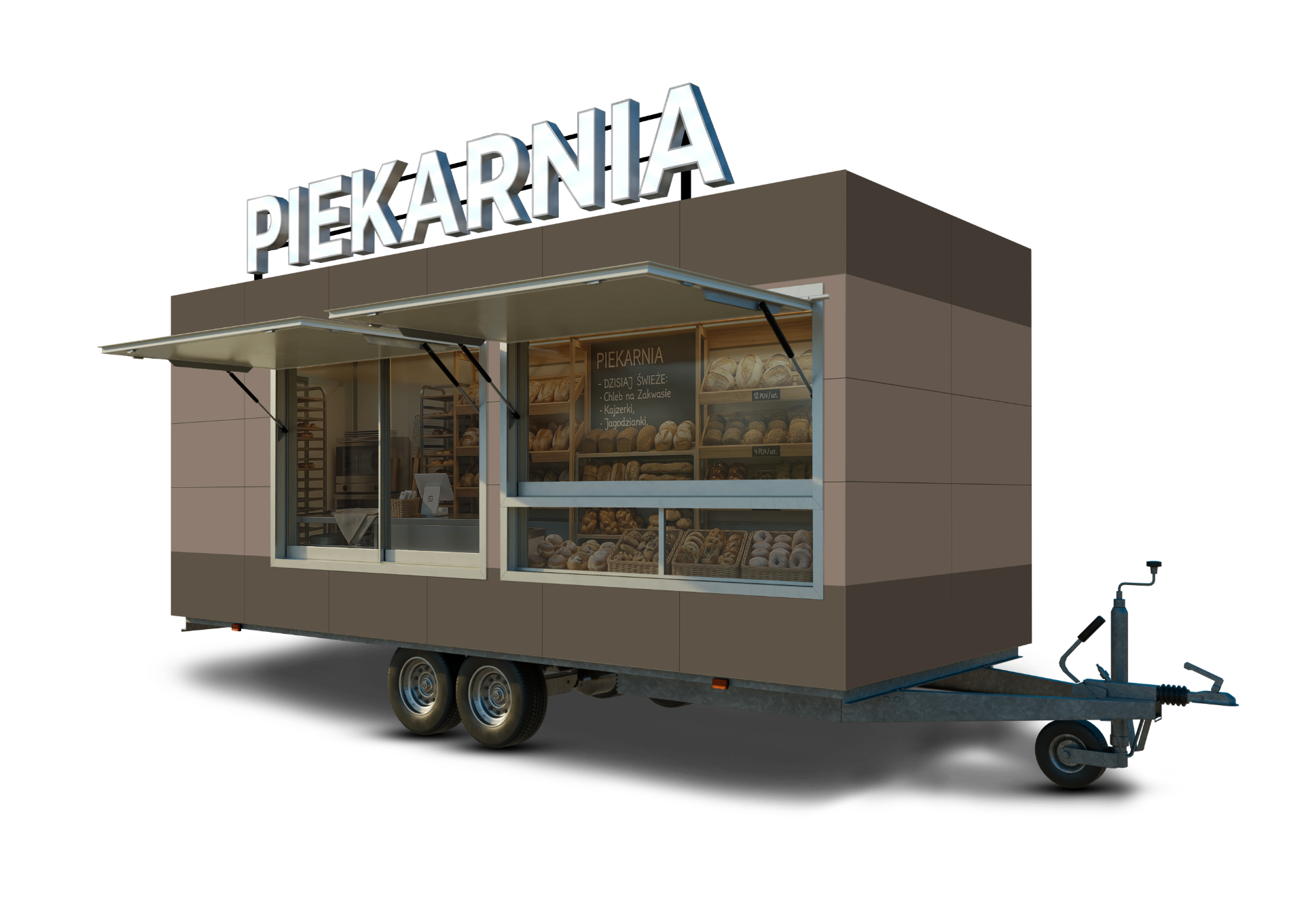 Piekarnia mobilna — wizualizacja przyczepy